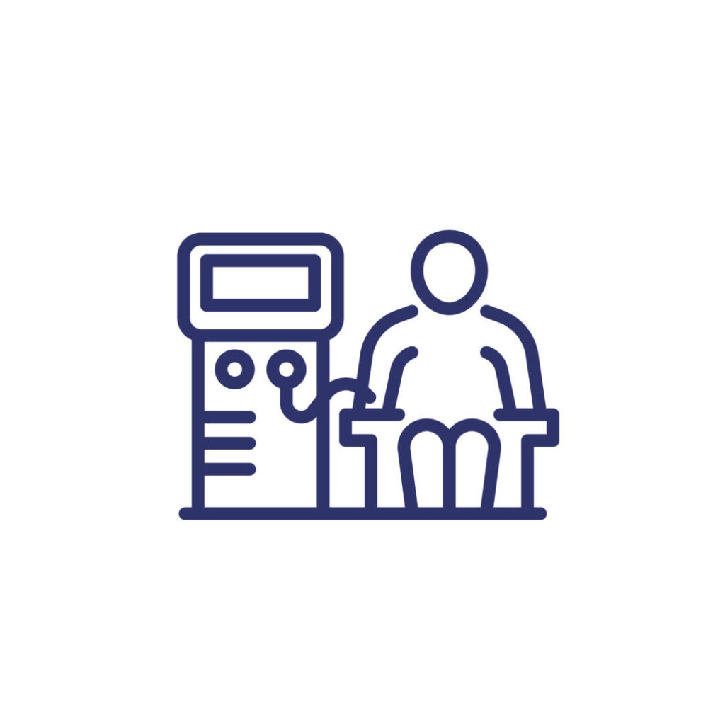 dialysis hemodialysis machine line icon with a patient